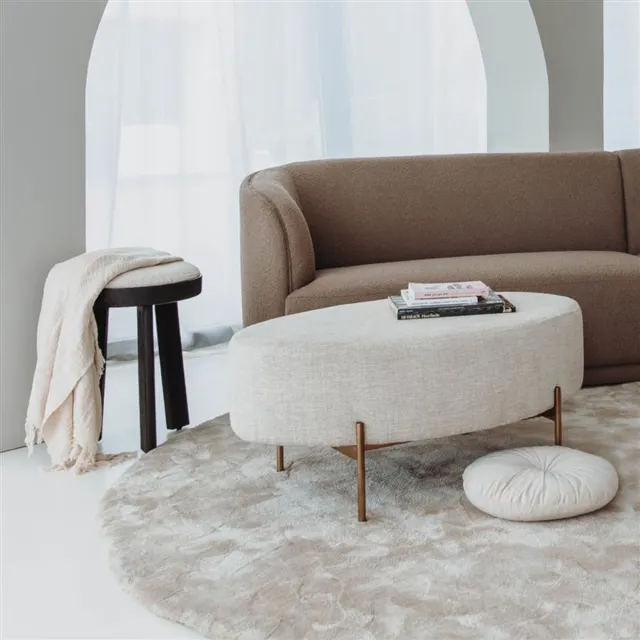 Tower Living Poef Ossana - Ovaal Beige Stof - 45x45x45cm