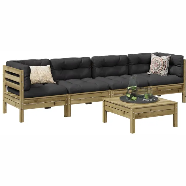 vidaXL 5-delige Loungeset met kussens geïmpregneerd grenenhout Bruin