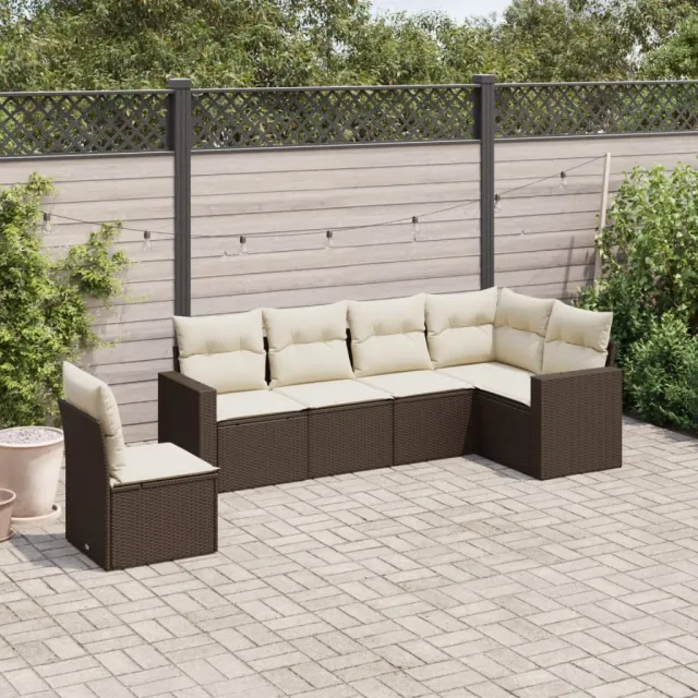 vidaXL 6-delige Loungeset met kussens poly rattan bruin, foto 2