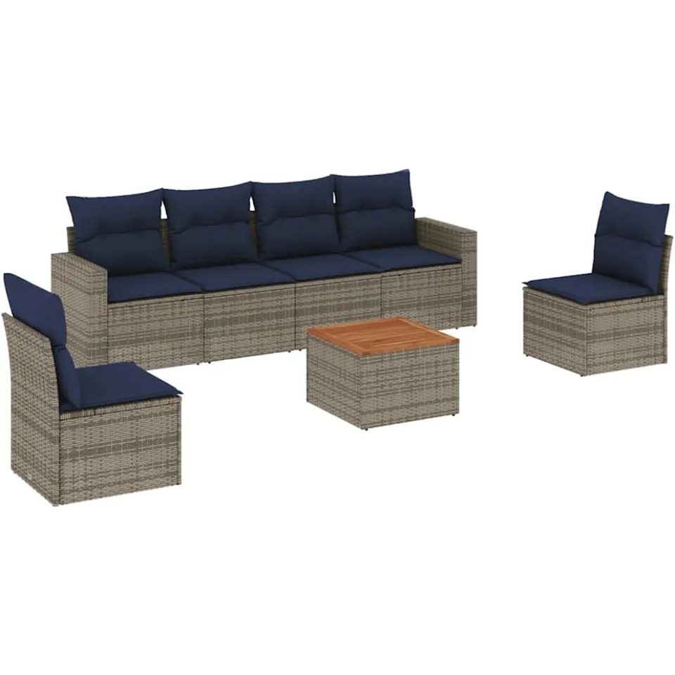 vidaXL 7-delige Loungeset met kussens poly rattan grijs, foto 3