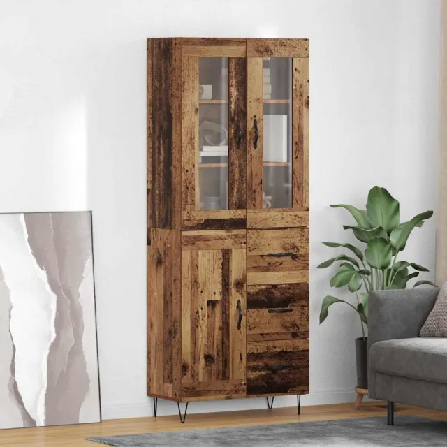 vidaXL Hoge kast Oud Hout 69,5 x 34 x 90 cm Bewerkt hout bruin, foto 2