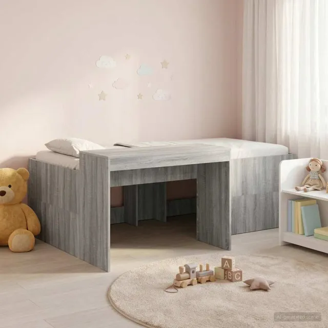 vidaXL Hoge Bed Frame met Bureau voor Kinderen Grijs Sonoma
