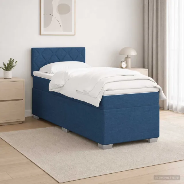 vidaXL Boxspring Bed met Matras en LED Blauw 90 x 200 cm Stof