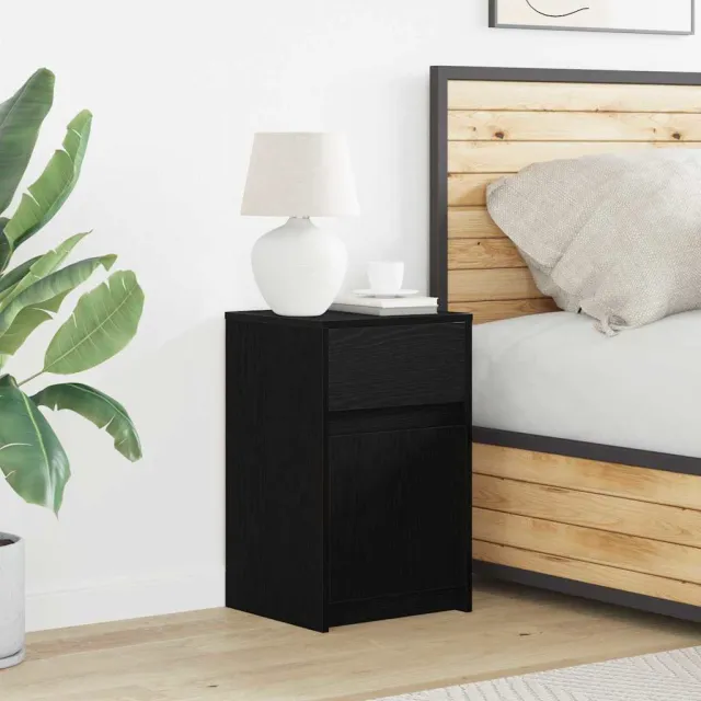 vidaXL LED Bedside Kast Zwart eiken 38 x 34 x 61 cm Bewerkt hout, foto 2