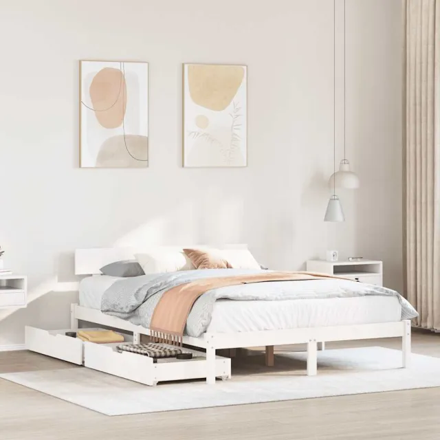 vidaXL Bedframe zonder matras massief grenenhout wit 140x200 cm