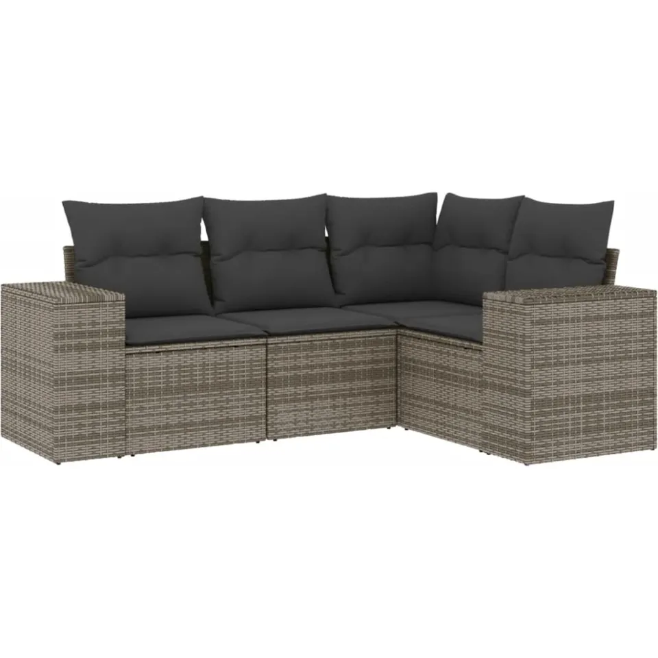 vidaXL 4-delige Loungeset met kussens poly rattan grijs, foto 3