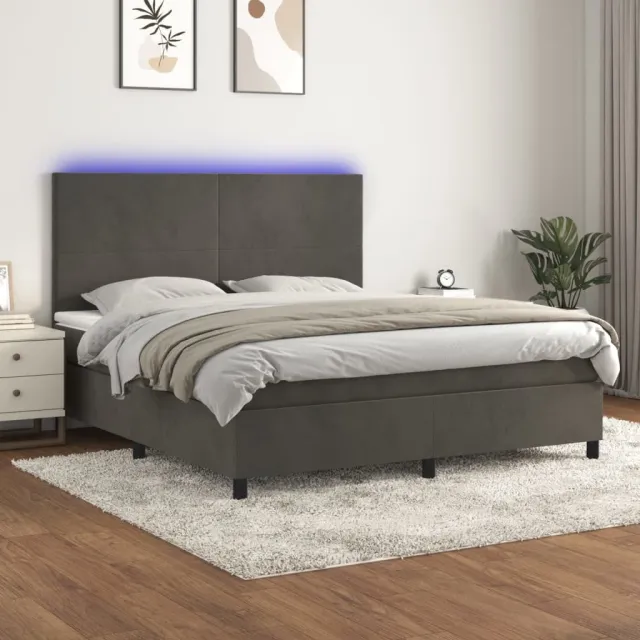 vidaXL Boxspring met matras en LED fluweel donkergrijs 160x200 cm grijs