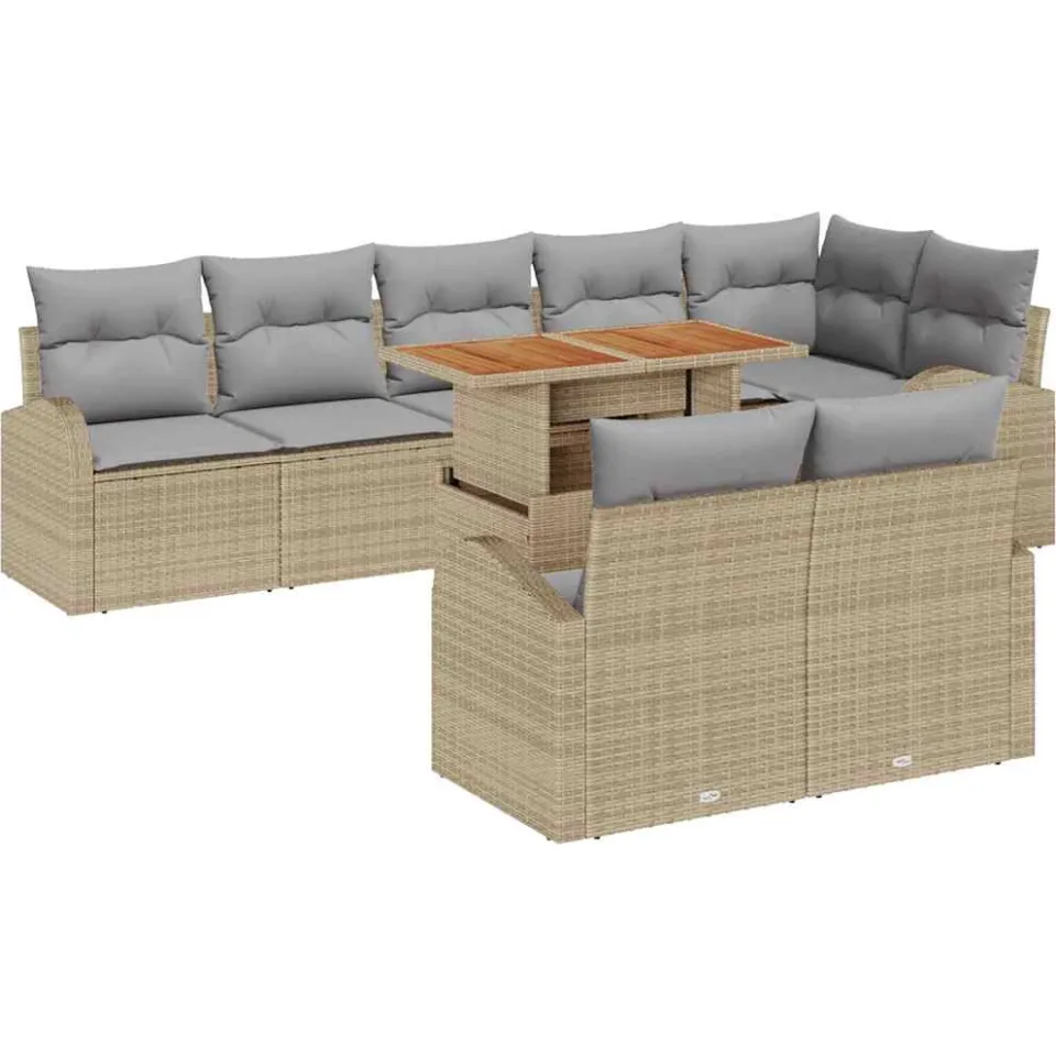 vidaXL Tuin Sofa Set 9 st Beige Poly riet