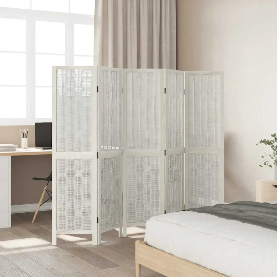 vidaXL Kamerscherm met 5 panelen massief paulowniahout wit, foto 3