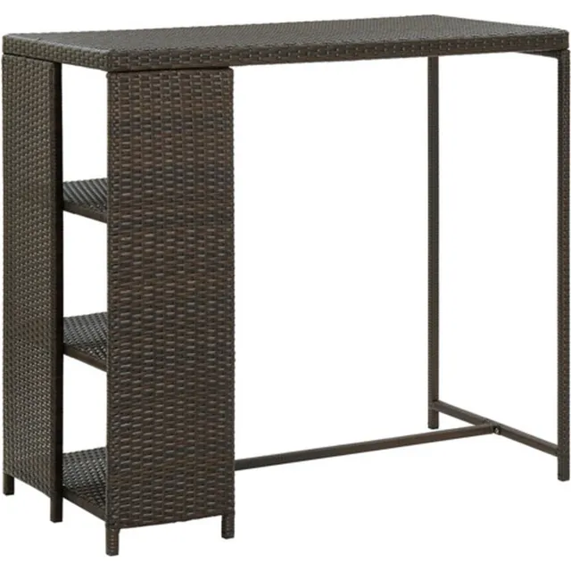 vidaXL Bartafel - met - opbergrek - 120x60x110 - cm - poly - rattan - bruin