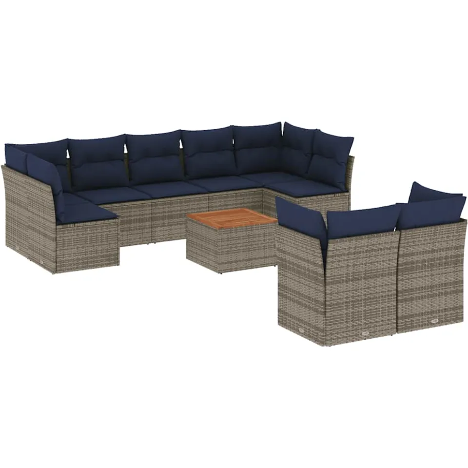 vidaXL 10-delige Loungeset met kussens poly rattan grijs, foto 3
