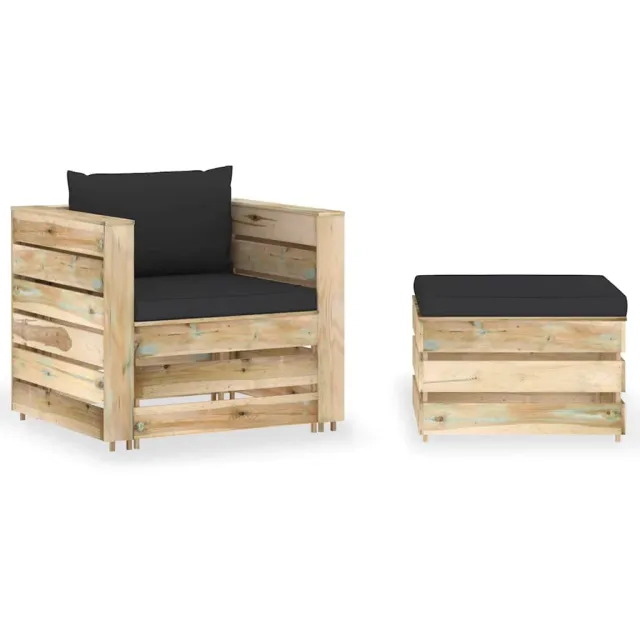vidaXL 2-delige Loungeset met kussens groen geïmpregneerd hout, foto 2