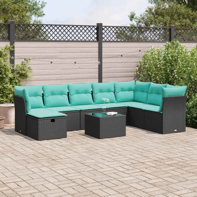 vidaXL 9-delige Loungeset met kussens poly rattan zwart, foto 2
