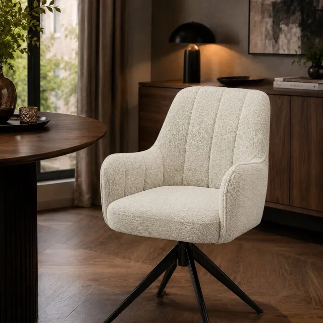 The Seats Eetkamerstoel Amy - 360° draaibaar - Auto return - Stof - Wit