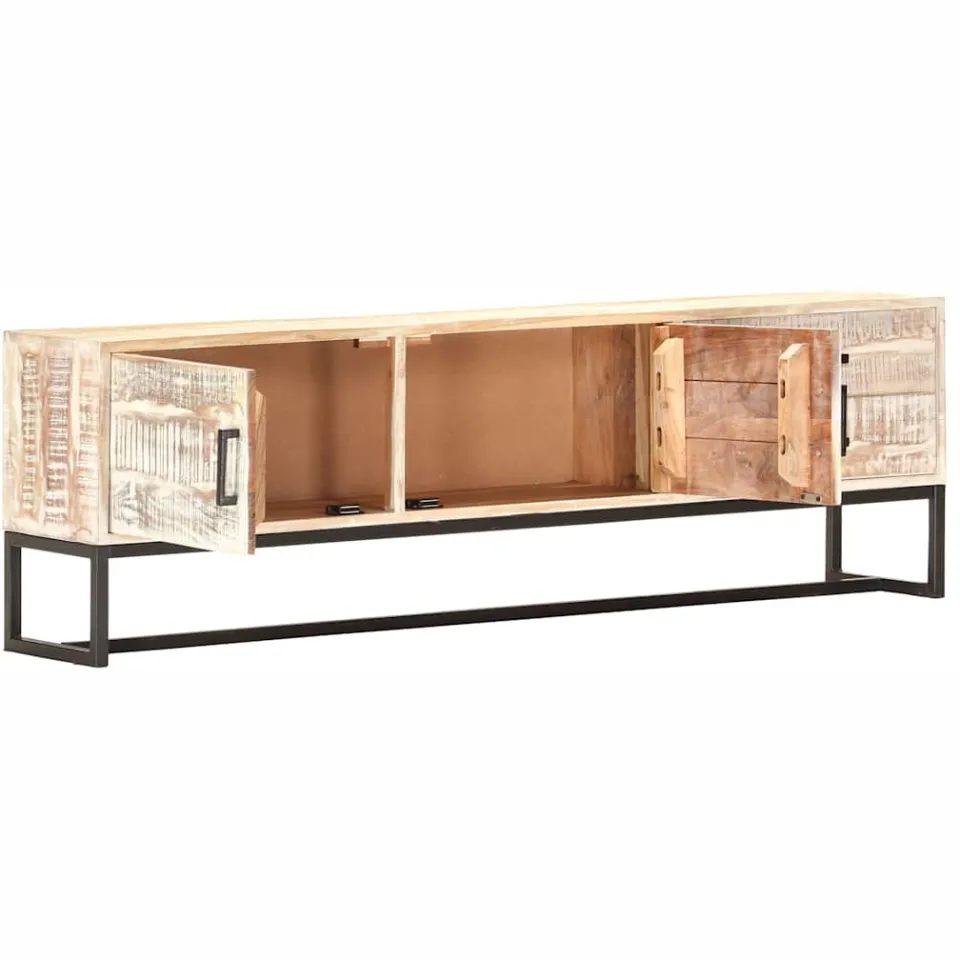 vidaXL Tv-meubel 140x30x45 cm massief acaciahout wit, foto 2