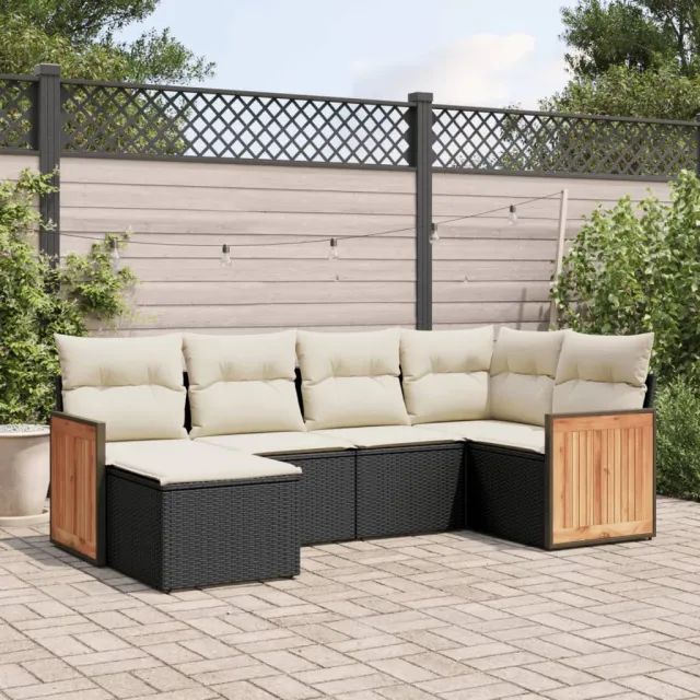 vidaXL 6-delige Loungeset met kussens poly rattan zwart, foto 2