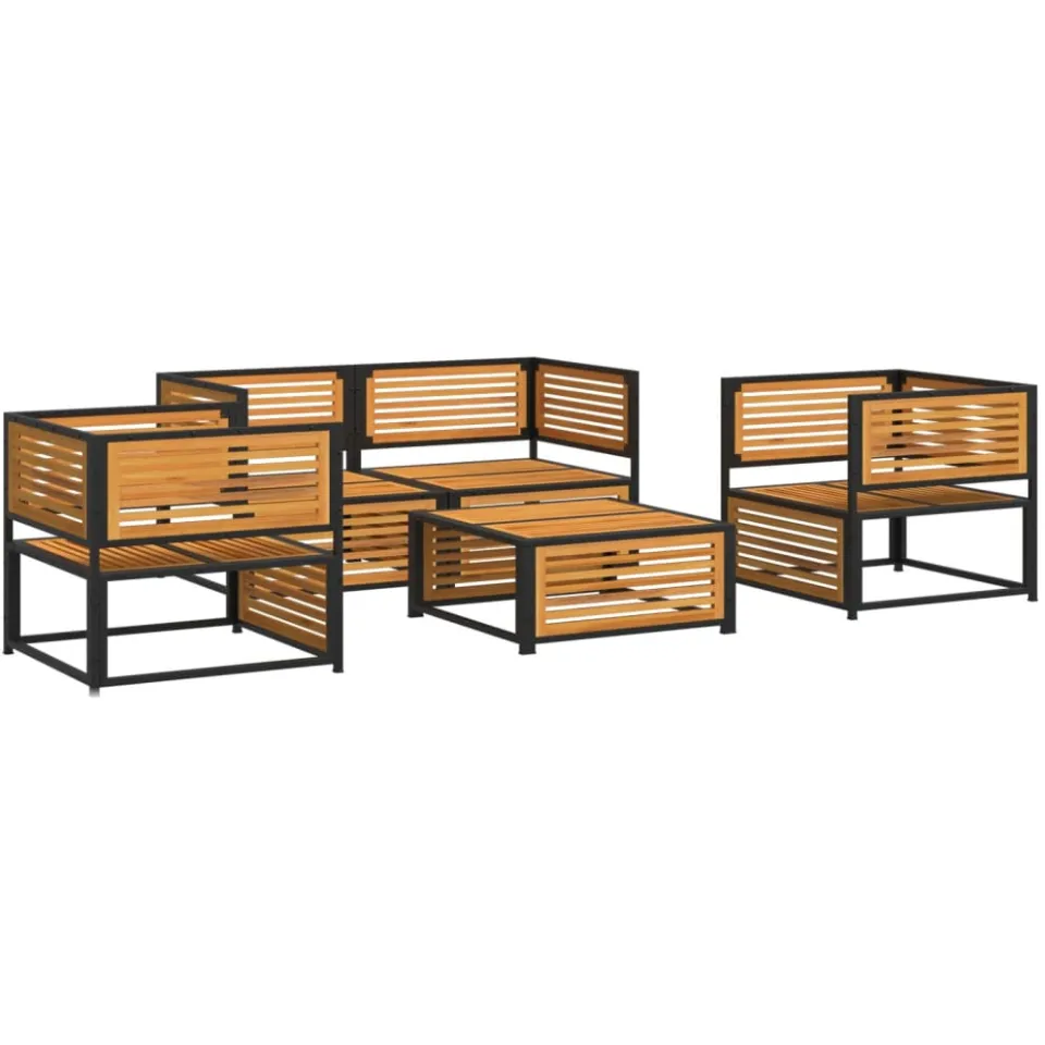 vidaXL 5-delige Loungeset met kussens massief acaciahout bruin, foto 3