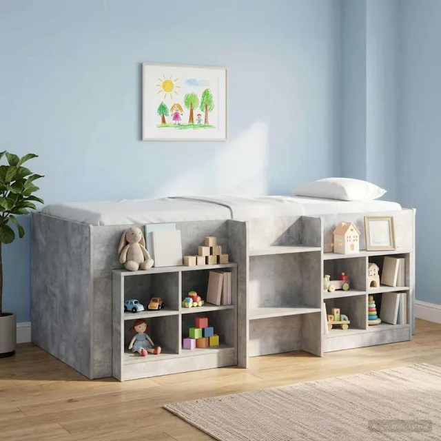 vidaXL Kinder Hoogslaper Betongrijs 90 x 190 cm Bewerkt hout