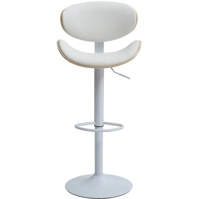 Vente-unique Set van 2 barkrukken van kunstleer en metaal - Afstelbare hoogte - Licht naturel en wit - MONTENEGRO L 49.5 cm x H 111 cm x D 46 cm