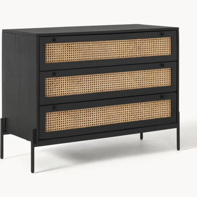 Westwing Collection Ladekast Vienna met Weens vlechtwerk Zwart