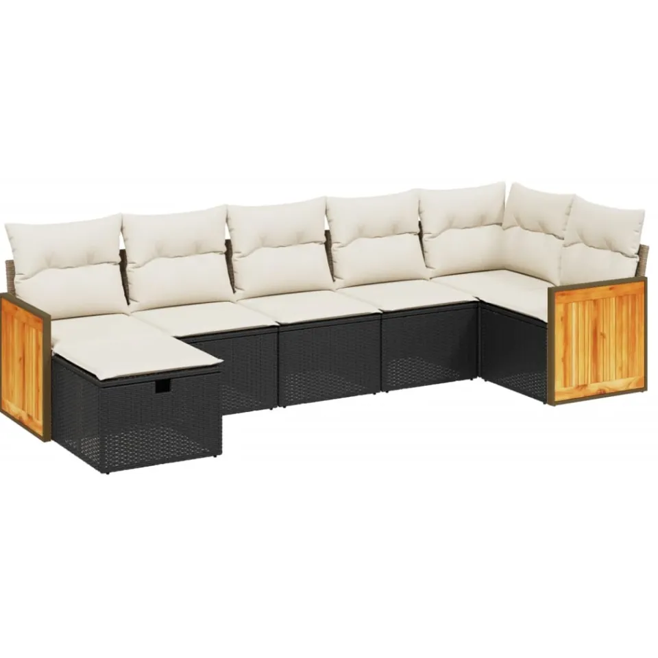 vidaXL 7-delige Loungeset met kussens poly rattan zwart