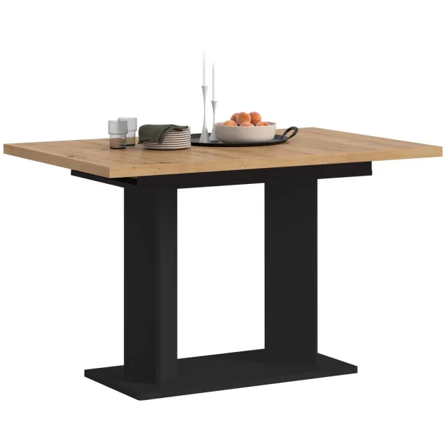 Furnilux Eetkamertafel Artisan Eik - Moderne tafel met dubbele zuil - 160 cm breed zwart