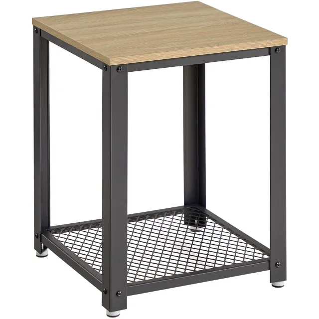 LEOBERT Bijzettafel, Nachtkastje - SONOMA - Industriële Stijl, Stalen Frame, Kleur: Eiken Sonoma en Zwart, Voor Woonkamer of Slaapkamer, 55 x 45 x 45 cm eikenkleur / zwart