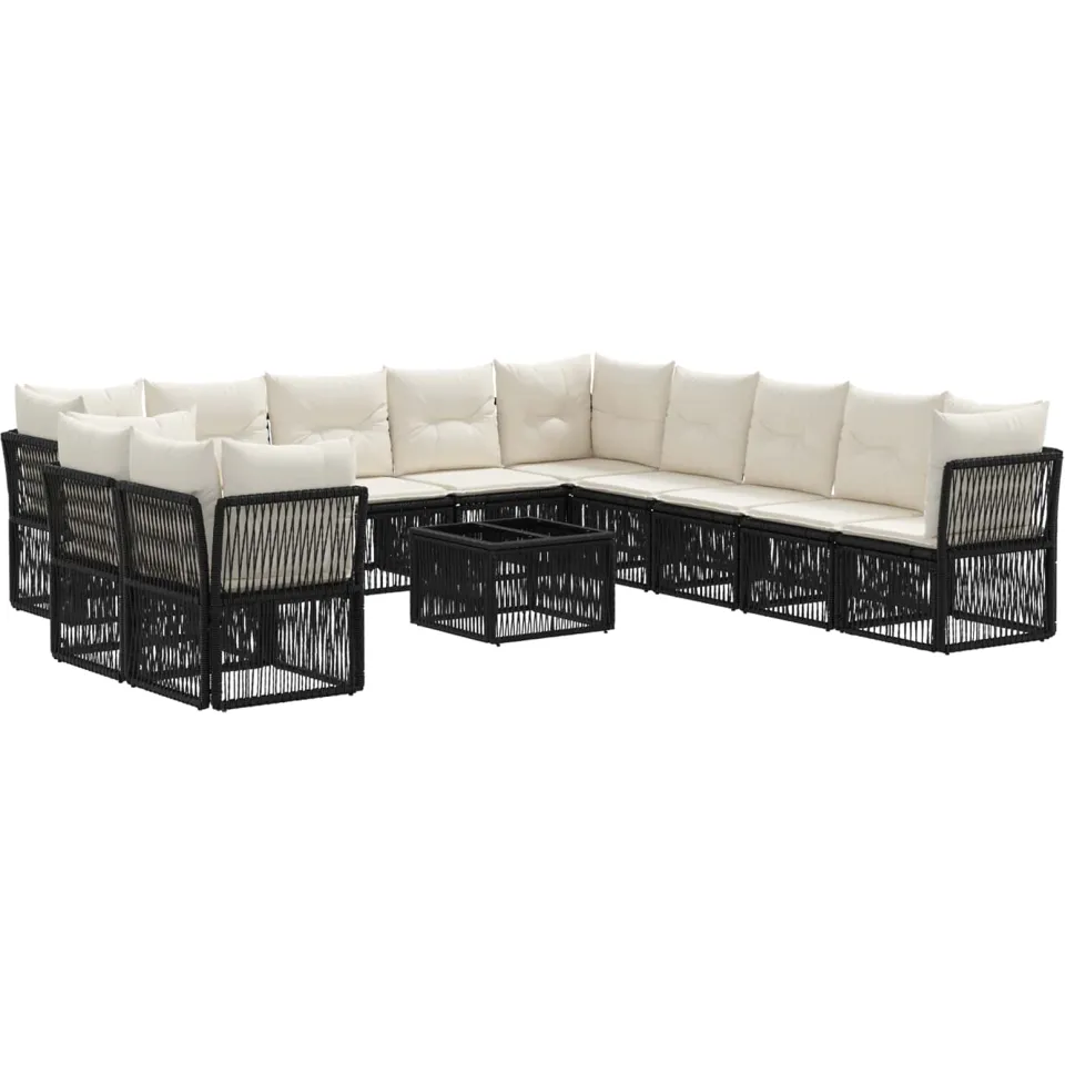 vidaXL Tuinbankenset 12 st 11-zits Zwart poly rattan, foto 3