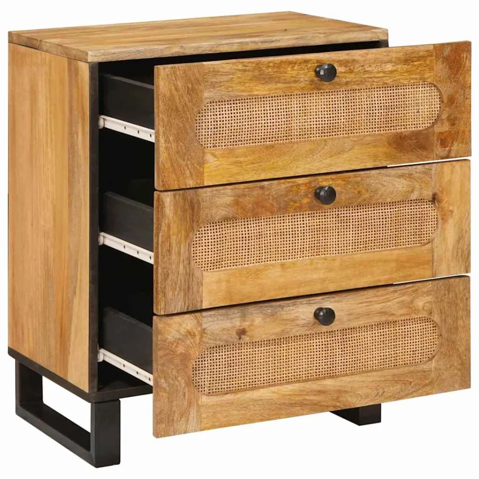 vidaXL Nachtkastje met lade Naturel 50 x 33 x 62 cm Massief Mango Hout, foto 2