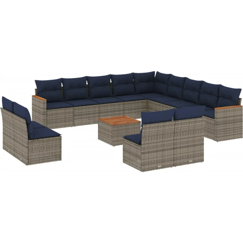 vidaXL 14-delige tuinbankset met kussens, grijs polyrotan, foto 3