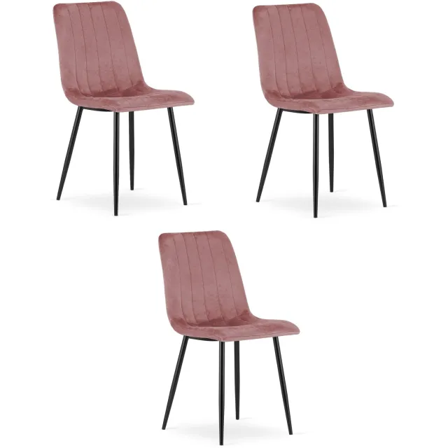 Oskar LAVA Eetkamerstoelen – Set van 3 – Zwart Velvet – Zwarte Metalen Poten – Comfortabele Gestoffeerde Zitting – Modern Design – Velvet Stoel voor Woonkamer, Keuken en Eetkamer – Max. 110 kg per Stoel