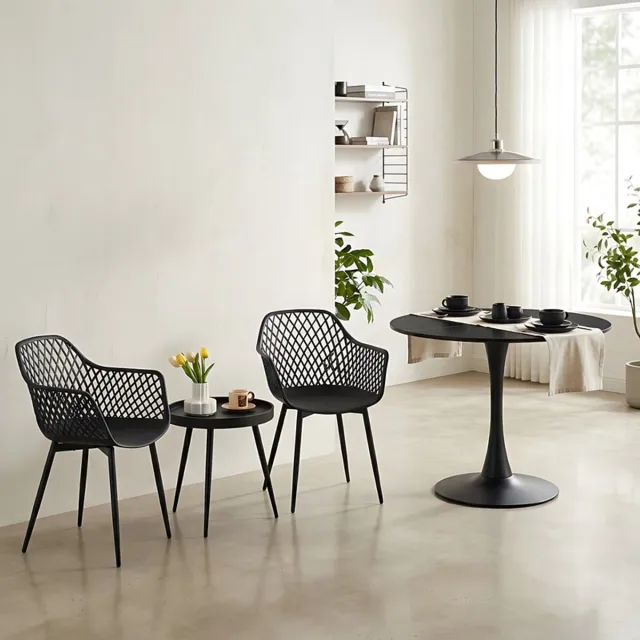 EGGREE Combinatieset: 3-delige tafel -en stoelenset + Ronde Zwarte eettafel/keukentafel 80 x 80 x 73 cm - Salontafel bijzettafel - Geschikt voor 2 tot 4 personen - Tafelblad met gesplitst ontwerp