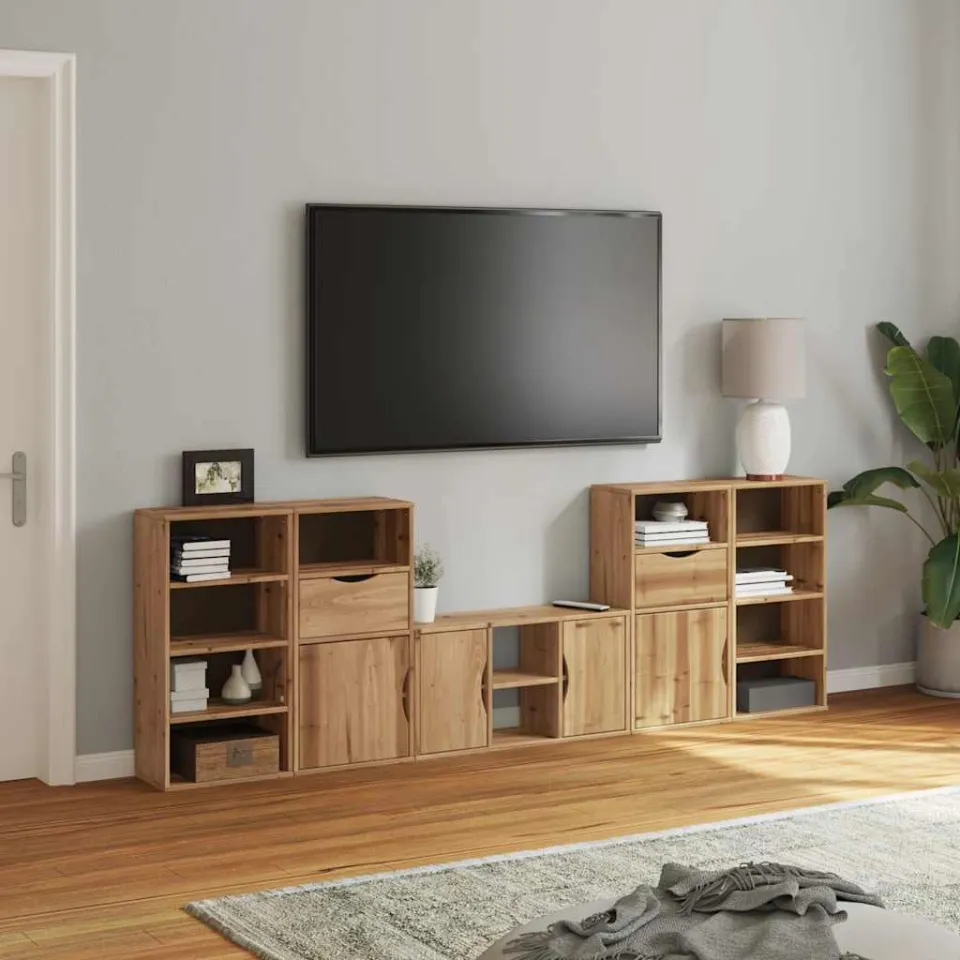 vidaXL 5-delige tv-meubels met opbergruimte ODDA massief grenenhout bruin, foto 3