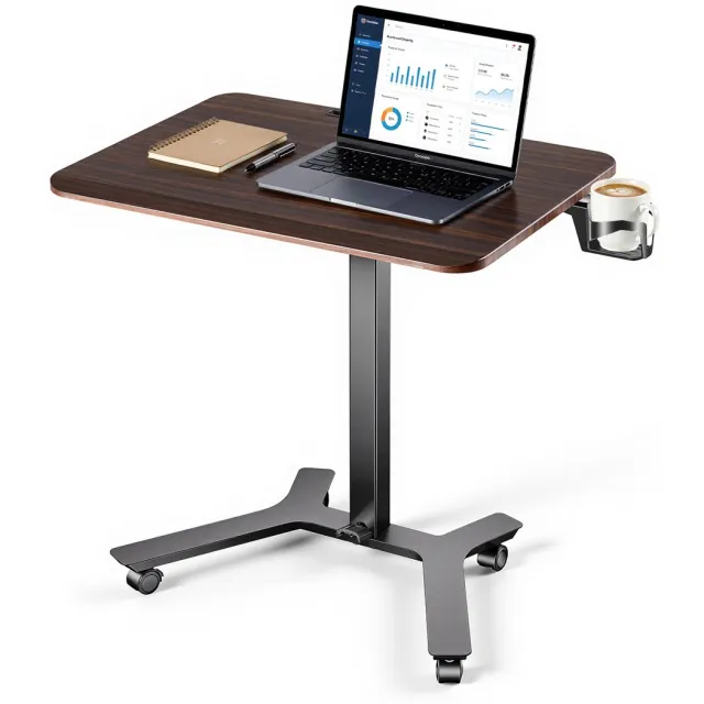 Vevor in Hoogte Verstelbaar Bureau/Computerbureau 715x520x(725-1070)mm, Metalen Frame, MDF-Blad, Draagvermogen van 15 kg, Zwenkwielen met 2 Remmen, Mobiel Bureau voor Thuiswerkplek/Studie Bruin & Zwart