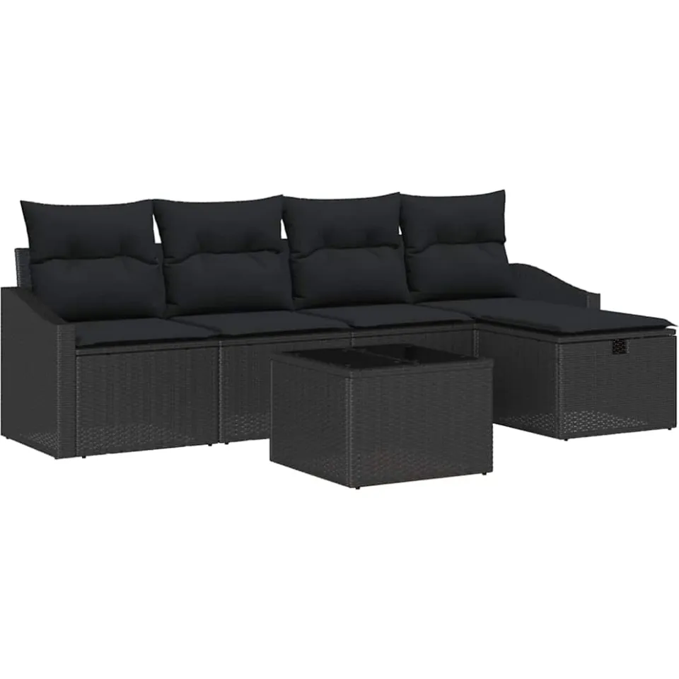 vidaXL Bankstel 6 st Zwart poly rattan