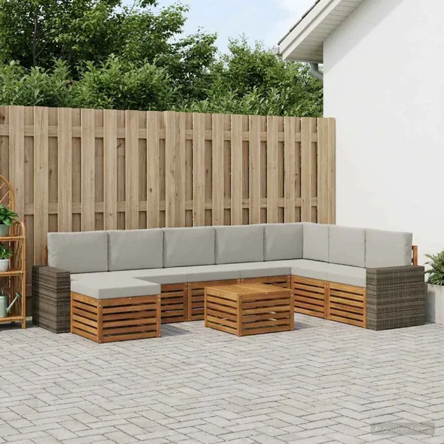 vidaXL Buiten bankenset 9 st 8-zits Naturel en lichtgrijs