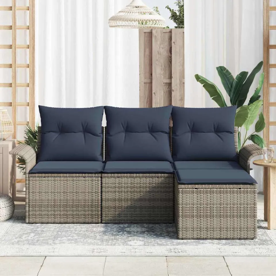 vidaXL Tuin Sofa Set Grijs poly rattan, foto 3