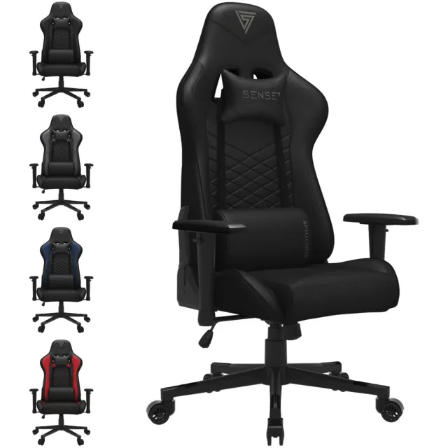 SENSE7 Spellcaster - Gamestoel Eco-Leer - Ergonomische Bureaustoel - Belastbaar tot 150kg - 2D Armsteunen & Kussens - Zwart
