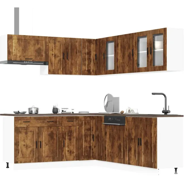 vidaXL 11-delige Keukenkastenset Porto bewerkt hout gerookt eiken