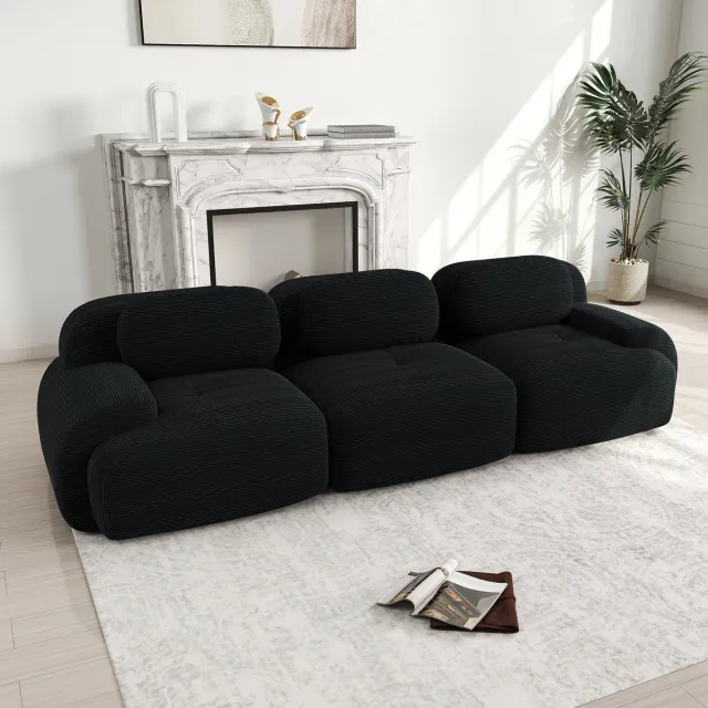 Wishdor Modulaire Hoekbank - Frameloos En Antislip - Eenvoudig Ontwerp - Ribstof - Zwart