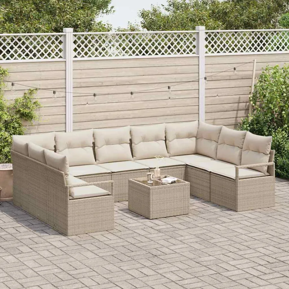 vidaXL Bankstel 10 st Beige poly rattan, foto 3