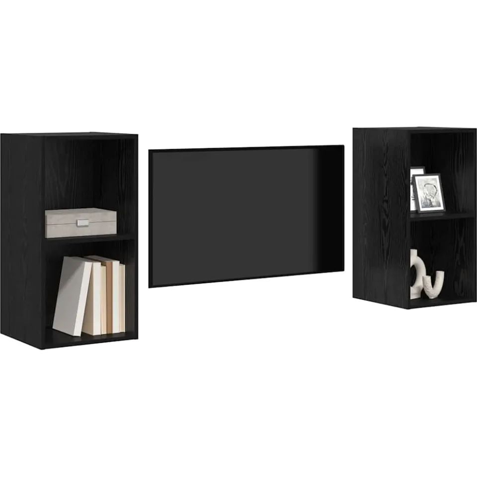 vidaXL Tv-meubelset 2 st 37 x 37 x 72 cm Zwart Eiken