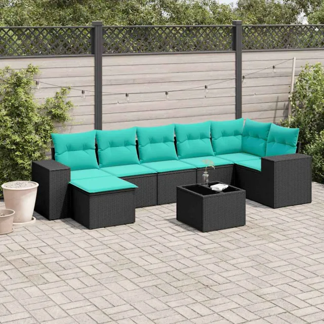 vidaXL 8-delige tuinbankset met kussens, zwart polyrotan, foto 2