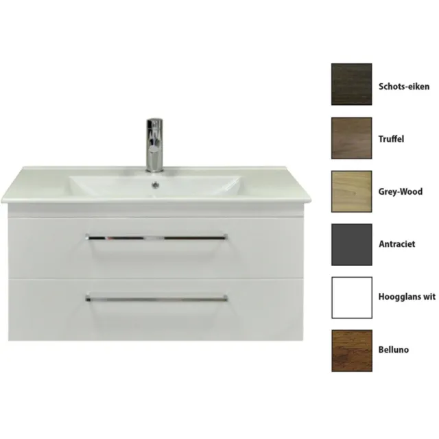 Sanicare Badkamermeubelset Sanicare Q6 Twee Laden Chromen Greep 100 cm Belluno Eiken Belluno-Eiken