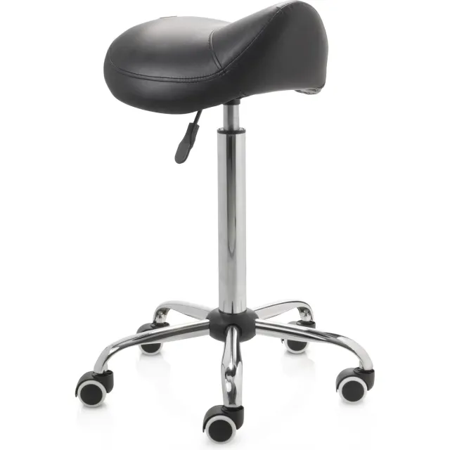 ZenGrowth ergonomische zadelkruk met hoge gasveer zwart - Kapperskruk op zachte wielen – Zadelstoel - In hoogte verstelbaar