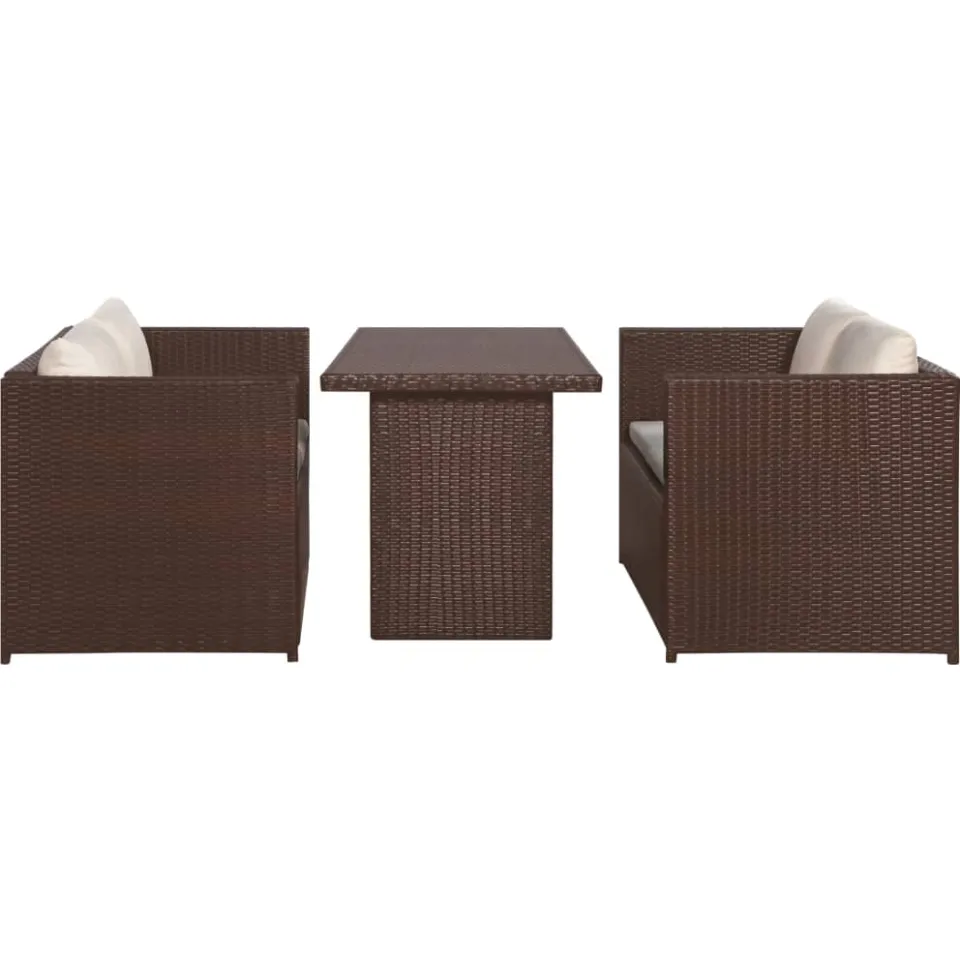 vidaXL 3-delige Bistroset met kussens poly rattan bruin, foto 2