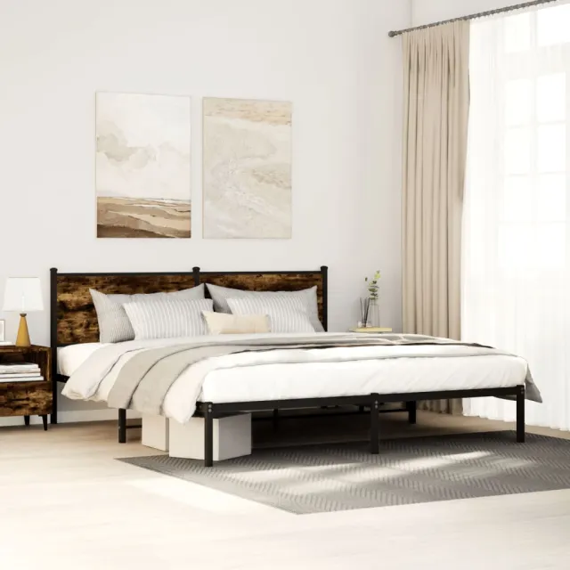 vidaXL Bedframe zonder matras metaal gerookt eikenkleurig 183x213 cm