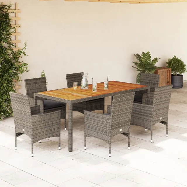 vidaXL 7-delige Tuinset met kussens poly rattan en acaciahout grijs, foto 2