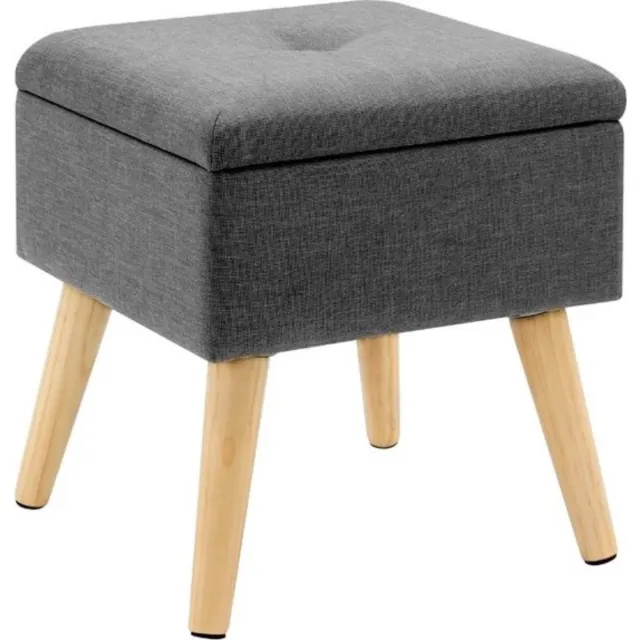 In And Outdoormatch Poef met opbergruimte - elegant & functioneel - stevige houten poten - modern design - lichtgrijs - 32x36.5 cm