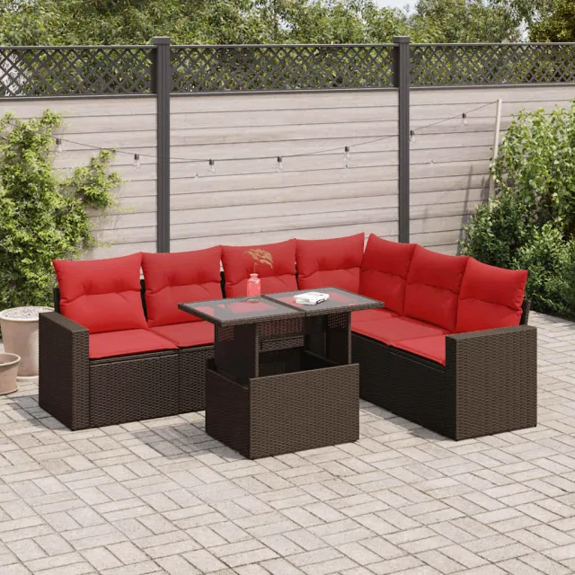 vidaXL 7-delige Loungeset met kussens poly rattan acacia grijs, foto 2